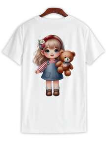 Adorable Girl Stuffed Teddy, T- Shirt For Men, Jesus Shirts, For A Day At The Beach Or By The Pool, Casual T-Shirt Graphic Tees, 100 Percent Cotton Shirts, White Street Graphic Tees, Men's T-Shirt, Funny Graphic Vintage T Shirts, S-XXXL - 白色-2 - 查看 1
