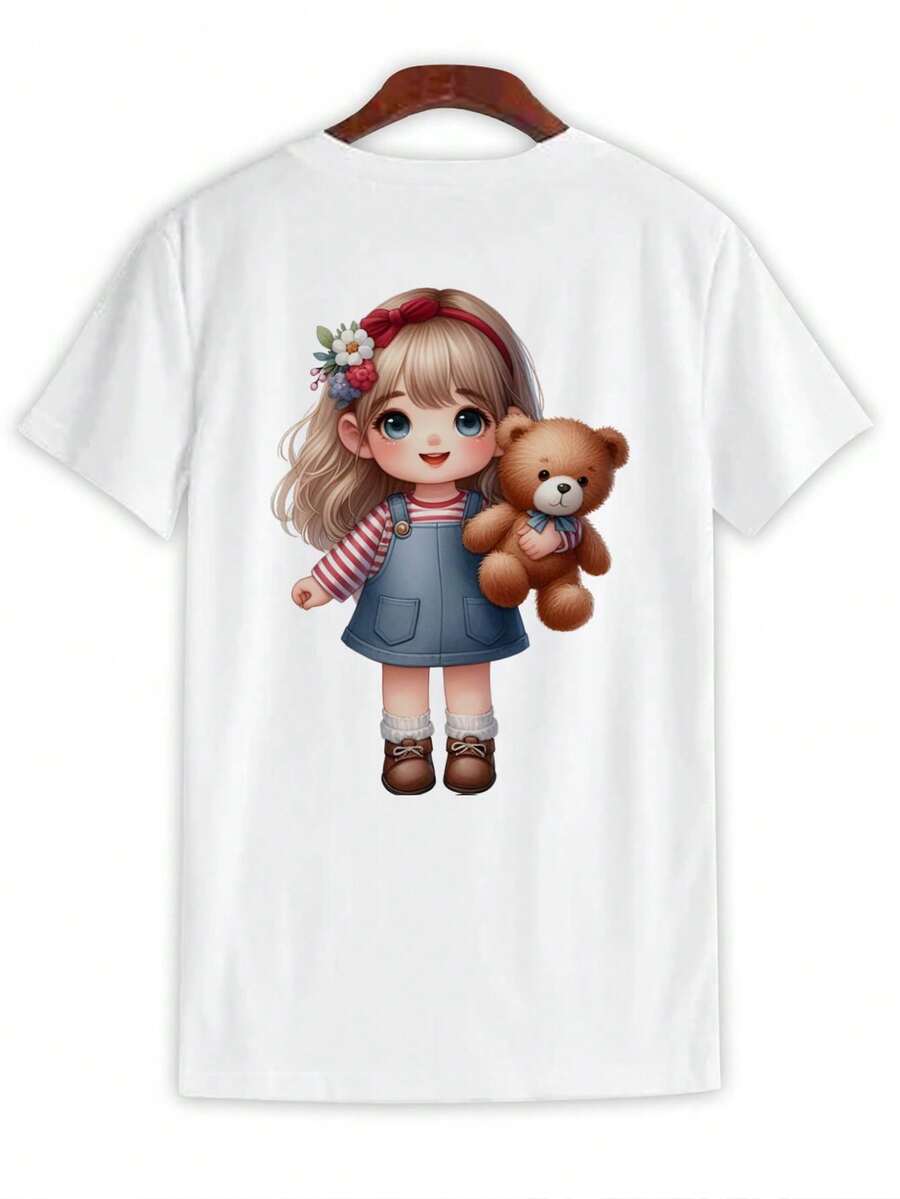 Adorable Girl Stuffed Teddy, T- Shirt For Men, Jesus Shirts, For A Day At The Beach Or By The Pool, Casual T-Shirt Graphic Tees, 100 Percent Cotton Shirts, White Street Graphic Tees, Men's T-Shirt, Funny Graphic Vintage T Shirts, S-XXXL - 白色-2 - 查看 1