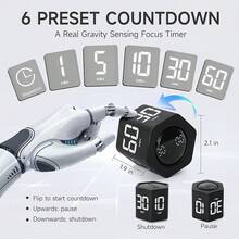 SULVGO Ticktime Tomato Timer Efficiency Timer Cube, Hexagon Flip Page Clock, Supports Pause And Resume, Mute And Adjustable Sound Reminder, Suitable For Work, Office, ADHD, Study, Tasks, Can Set 1/5/10/30/60 Minutes And Custom Countdown - Black - Black - View 3