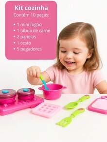 Kit 10 Peças Cozinha Para Brincar Menina Divertido Mini Fogão Panela Tábua Cozinha Candy Brinquedo - Conjunto Cozinha 10 Peças - Visão 2