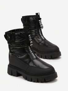 Women's Chunky Platform Snow Boots Casual Winter - Black - View 4