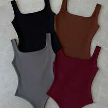 Kit 4 Bory Bodi Leotard Tank Top Thick Strap Casual Second Skin Fashion Women's Female P M G GG - 酒紅色/黑色/棕色/灰色 - 查看 1