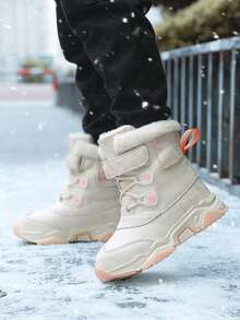 儿童高帮雪地靴冬季新款中大童高帮毛绒加厚保暖靴户外防滑雪地运动鞋 - 白色 - 查看 6