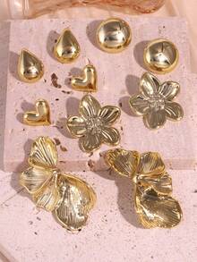 Bộ 1/5 đôi bông tai đính đá hình cỏ ba lá, lá, giọt nước, tròn, trái tim màu vàng CCB thời trang, nhẹ, phù hợp để đeo hàng ngày cho phụ nữ, quà tặng tuyệt vời cho bạn bè và gia đình, làm bằng nhựa ABS - Vàng - Xem 7