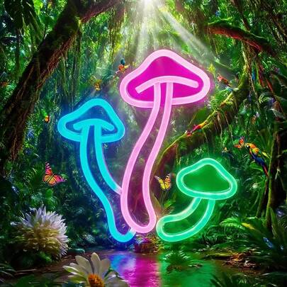 The Colorful Mushroom Neon Light With Switch Control, USB Power Supply, Wall-Mounted Decoration Is Suitable For Multi-Purpose Decoration In Bedrooms, Living Rooms, Family Gatherings, Birthday Parties, Clubs, Bars And Shopping Malls