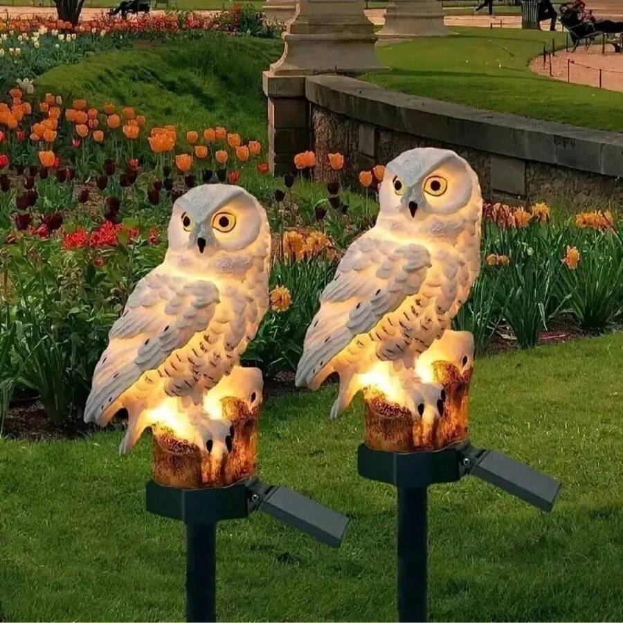 Solar Owl Garden Light - LED Resin Statue, With Matte Metal Finish, Is Very Suitable For Fence, Lawn, Sidewalk And Terrace Decoration, Including Installation Hardware And On/Off Control