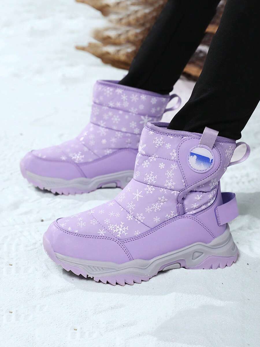 防滑、防撞、耐磨、舒适、保暖、保暖内衬高帮儿童鞋、平底雪地靴、男女通用 - 紫色 - 查看 1