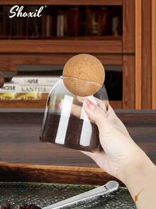 shoxil 1Pc Coffee Storage Jar, Glass Wooden Ball Lid Storage Bottle, Special Preservation Jar For Pour-Over Coffee, Tea Jar Storage Display Storage Bottle, Sealed Jar, Suitable For Kitchen Storage, Cafes And Festival Parties - Transparent - View 4
