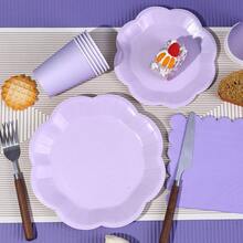 10 件/20 件/40 件/50 件/套，浅紫色花形扇贝甜点一次性纸盘、杯子和餐巾，花瓣紫色一次性 9' 7' 盘子纸巾杯适用于茶会、生日、新娘送礼会、婴儿送礼会、婚礼、野餐派对、活动、派对用品 - 紫色 - 查看 6