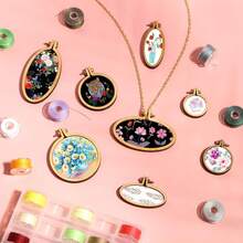 8 Packs Mini Embroidery Hoop Wooden Mini Stitch Hoop Ring For DIY Pendant Crafts, Round, Oval Vertical, Oval Horizontal