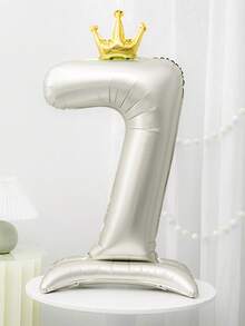 1pc Ivory 42 Inch Pedestal Crown Digital 0-9 Foil Number Balloon For Anniversary Birthday Party Holiday Celebration, Wedding Decoration - Milky White - View 11