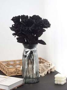 20 pièces/5 pièces/1 pièce Roses noires artificielles pour la décoration, convient pour la décoration d'Halloween à la maison, la décoration d'automne, la décoration de la chambre, la décoration d'Halloween, les décorations d'automne pour la maison, Halloween, Rose, Couronne DIY, belle décoration de mariage, cadeau de la Saint-Valentin, arrangement de bouquet, plantes artificielles pour la maison, décoration de jardin - noir - Voir 5