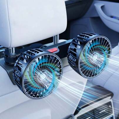 [Essential Car Accessories]360° Rotating 3-Speed Powerful Rear Seat Dual-Sided Car Cooling Fan - Suitable For Sedans, RVs, SUVs, With Adjustable Clips, Specially Designed For Rear-Seat Children As An Air Circulation Fan