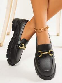 时尚百搭的金属装饰乐福鞋，适合通勤 - 黑色 - 查看 7