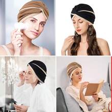 2 Pieces Turbans For Women, Soft Pre Tied Knot African Turban Head Wraps Chemo Headwear Pleated Beanie Cap Sleep Hat Hair Loss Hat Chemo Cancer Cap For Women - 1 - 查看 7