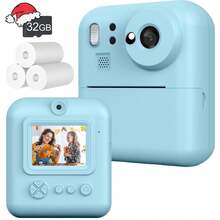 Kids Instant Print Camera Set, Front & Rear Selfie Camera, Supports 1080P Video, Suitable For 3-12 Years Old As Christmas, Birthday And New Year Gift, Portable Travel Print Digital Camera Toy For 6-12 Years Old
