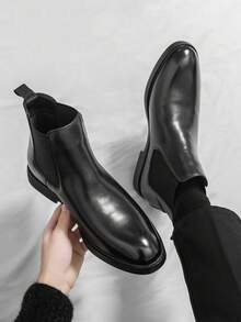 Men's Chelsea Boots Leather Lightweight Casual Chukka Ankle Boots Classic Elastic Dress Boots For Men - 黑色 - 查看 8