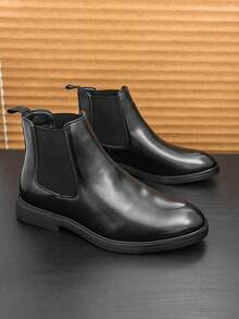Men's Chelsea Boots Leather Lightweight Casual Chukka Ankle Boots Classic Elastic Dress Boots For Men - 黑色 - 查看 7