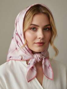 1 件花卉印花女士头巾，精致围巾头巾 - 粉色 - 查看 2