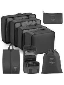 8件套收纳袋套装 - 轻便旅行行李整理袋，带鞋袋，适用于背包/行李箱衣物收纳，大学宿舍及度假必备 - 彩色 - 查看 15