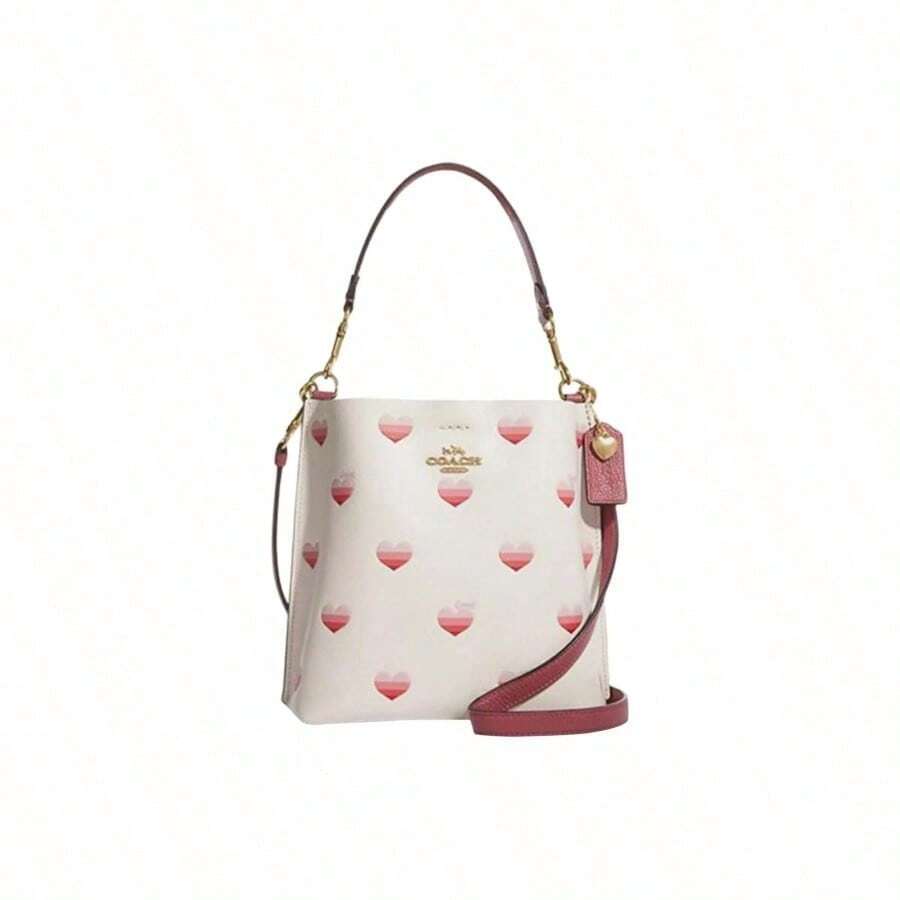 Coach COACH Women's Mollie 22 Bucket Bag Heart Print With Detachable Strap Convertible Crossbody Shoulder Handheld Small Size Chalk White CA249