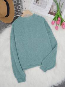 Damen Mode Neue Herbst/Winter Strickpullover, französischer Stil Pullover, Außennaht, offene Schulter, Rückkehr zur Schule, amerikanischer Pullover, modisch, Lehrerin, 70er Jahre Pullover, Pendeln, Minimalismus, Bürokleidung, Retro, einfach, französisch, Herbst Top Old Money Stil, Lehrerpullover, Rundhalsausschnitt, Drop Shoulder Langarm, Damen Lässig Drop Shoulder Langarm Pullover, geeignet als Oberbekleidung - Babyblau - Übersicht 2