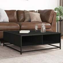Coffee Table Black 80x80x30 Cm Engineered Wood And Metal - Black - View 1