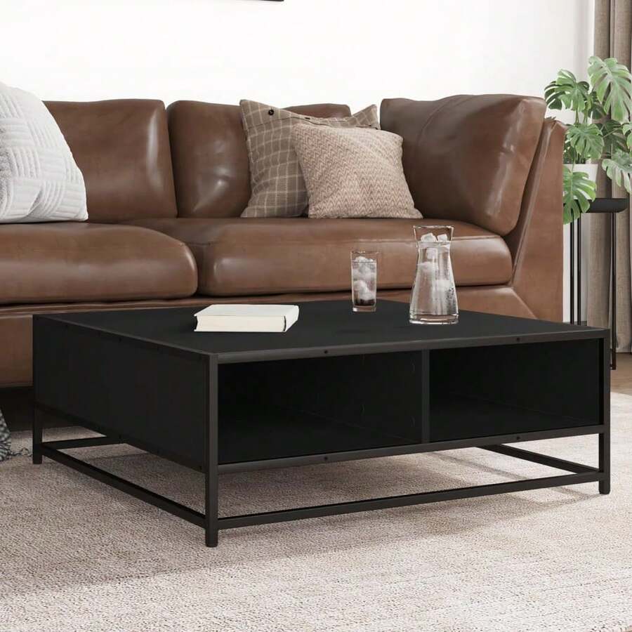 Coffee Table Black 80x80x30 Cm Engineered Wood And Metal - Black - View 1