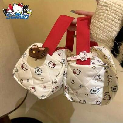 산리오 케이티 고양이 대용량 화장품 가방 휴대하기 쉬운 다기능 화장품 보관 가방 매우 매력적인 입체적인 슈퍼 소프트 폼 코튼 휴대용 화장품 가방 (메이크업 가방의 장식 펜던트는 포함되어 있지 않음)(이 제품은 수작업으로 제작되었으며 고정된 위치에 패턴이 없는...