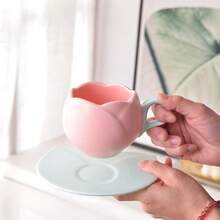 Taza De Tulipan Rosa Taza De Tulipanes Taza De Café Tulip Taza De TulipáN De CeráMica Taza De Té De Flores De 10 Oz/300 Ml Para La Oficina En Casa Traiga Una Cuchara BeigeB - BeigeB - Ver 3