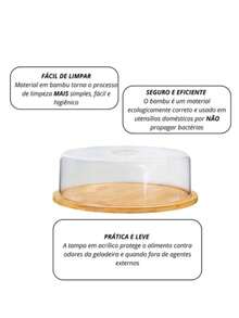 Kit Mesa Posta Em Bambu Boleira Queijeira E Porta Frios 3pç