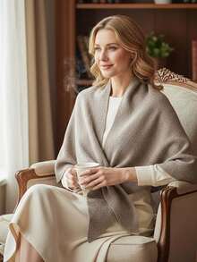 1 chiếc khăn choàng poncho dệt kim cỡ lớn dành cho nữ 185*76cm - Khăn choàng màu trơn mềm mại, chất liệu pha cashmere, kiểu dáng thanh lịch phù hợp với váy dạ hội, áo khoác cardigan mềm mại, kiểu dáng mở phía trước, phù hợp cho mùa xuân, thu và đông, kích thước 73*30 inch. - Nhiều màu - Xem 7