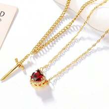 Matching Necklace For Couples Plated Sword And Heart Necklaces Set Dainty Zirconia Chain Pendant Jewelry Gifts For Him And Her - 金色 - 查看 6