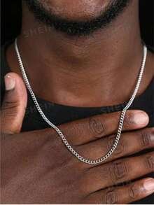 MONALLY 1pc Stainless Steel Braided Chain Necklace, Daily Wear Gift For Men - Silver - View 8