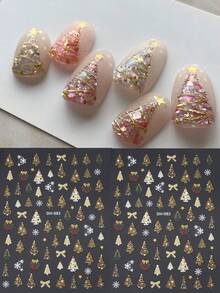 2片圣诞美甲贴纸，3D自粘全息金色圣诞树图案美甲贴花，DIY美甲用品 - 彩色 - 查看 7