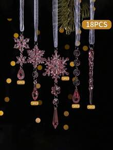 5/10/18件装亚克力雪花冰柱圣诞树挂饰，配水晶吊坠 – 经典风格非电动圣诞装饰品，适用于家居和派对装饰、办公室装饰、主题派对装饰、圣诞节装饰、房间装饰、冬季圣诞装饰、家居圣诞礼物、圣诞装饰 - 彩色 - 查看 16