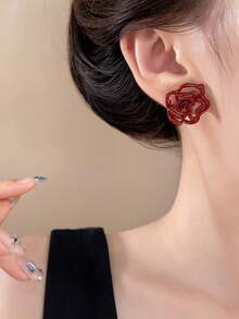 1 Pair Vintage Elegant Red Rose Flower Pattern Stud Earrings, Suitable For Women To Wear On Vacation, Party, Holiday, Couple Date, Birthday Gift, Mother's Day Gift