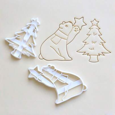 1PC Christmas Polar Bear And Christmas Tree Cookie Cutter, Fondant Cutter And Clay Cutter, Christmas Decor, DIY Plastic Biscuit Mold, Christmas Carnival Season Christmas Party.