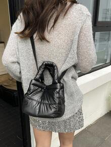 新款女士棉质小手提包，时尚简约隔层棉质羽绒包，手提桶包，百搭单肩斜挎包 - 彩色 - 查看 8