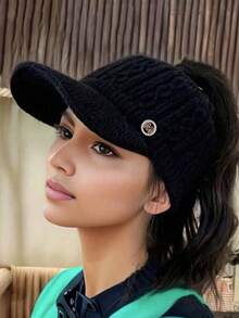 1 Damska zimowa czapka dzianinowa z podszewką, płaska góra, dzianinowa struktura, oddychający damski beret - składana konstrukcja, odpowiednia na każdą porę roku, pasiaste rzemiosło, nieelastyczna, motyw festiwalowy