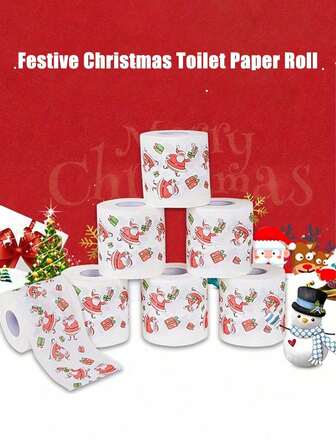 1 Roll Christmas Toilet Paper Roll: Santa Printed Tissue, Merry Christmas Home Decoration, Suitable For Christmas And New Year Parties Home Decor,Christmas