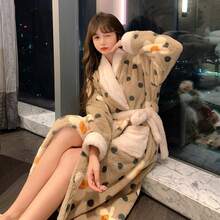 2024 Winter Neue Korallenfleece Bademantel, Dicker & Langer Flanell Bademantel für Frauen, Frühling & Herbst