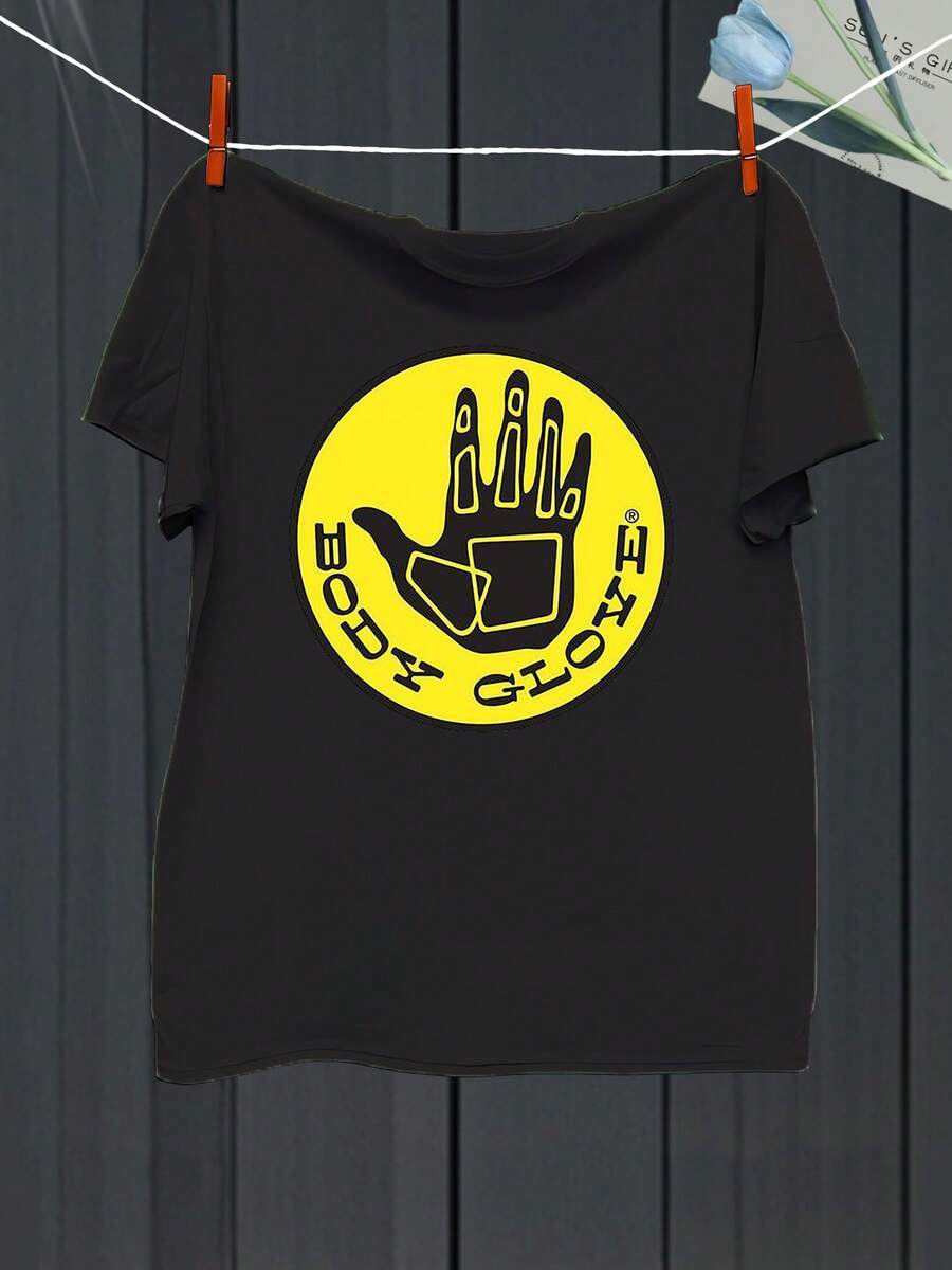 Men'S Body Glove Basketball Graphic T-Shirt - Black Casual Summer Tee With Yellow Hand & Ball Print, Breathable Regular Fit For Sports Fans & Active Lifestyles, Basketball Shirt, Fan Merchandise, Bold Graphic Tee, Comfortable Fit - 黑色 - 查看 1
