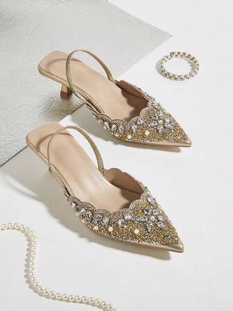 Höst/Vinter 2025 Dam Eleganta Pumps med Strass, Spetsig Tå, Högklackade, Vår/Sommar, Elegant, Fest