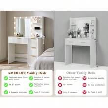 36.2 Inch Fluted Vanity Desk With Mirror And Adjustable LED Lights, Elegant Makeup Vanity With Glass Top, 4 Drawers, And Built-In Charging Station For Bedroom Or Dorm, Ideal For Women And Girls - Xem 5
