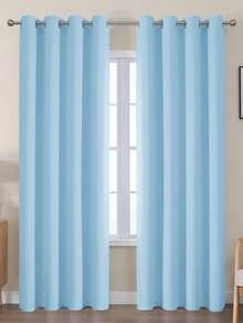 VEHEDE 2 Pcs Curtain Heat Protection Living Room Curtains With Eyelets Thermal Curtain Blackout Eyelet Curtain Set Of 2 Blackout Curtain Beige, Light Beige - Baby Blue - View 37