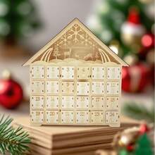 1 pieza Calendario de Adviento de Navidad de madera con diseño de ciervos y árboles - Decoración festiva de vacaciones para la repisa de la chimenea, estilo clásico, ideal para Navidad, decoración del hogar, decoración del dormitorio, decoración del baño, decoración de la cocina, regalo de Navidad, sin luz