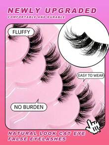 9 对半睫毛自然猫眼假睫毛漫画睫毛自然透明带状睫毛短而柔软 3d 仿貂睫毛纤细蓬松仿貂睫毛睫毛延长工具万圣节、圣诞节、派对和日常魅力最佳礼物 - 眼尾拉長款 - 查看 6