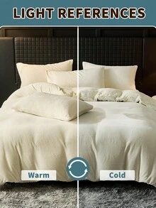3 PiecesDuvet Cover Set, Solid Color Bedding Set, Cozy Room Decor, Soft And Warm, Skin-Friendly And Comfortable, Easy To Care For, Suitable For Guest Room And Bedroom In Autumn/Winter, Includes 1 Duvet Cover And 2 Pillowcases, Home Textile - Beige - View 7