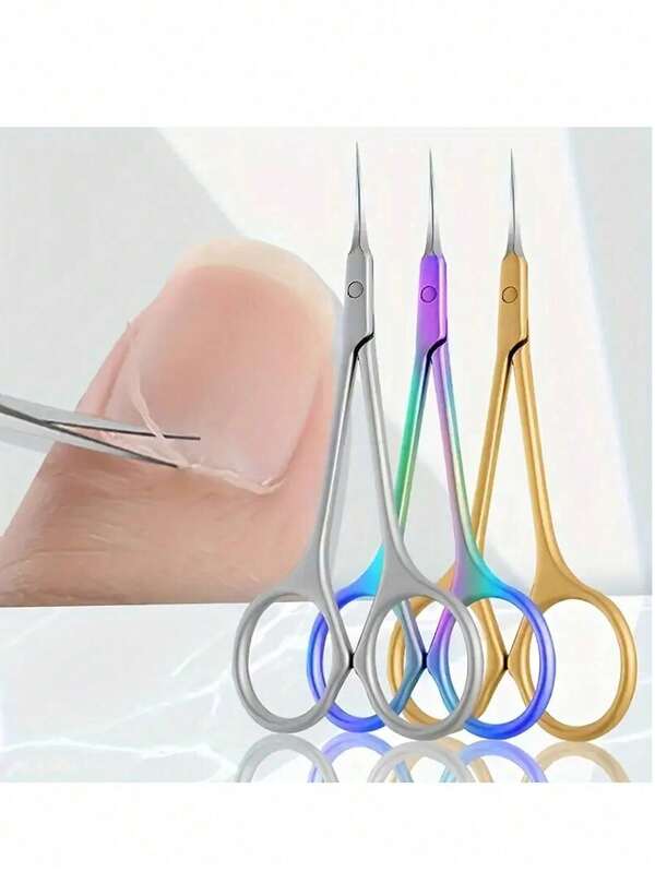 1pc Ergonomic Stainless Steel Nail Scissors - Precision Curved, Non-Slip Handle, Rainbow Color Finish, Suitable For Nail & Eyebrow Care, Unscented, Suitable For Both Hands, Multipurpose, Applicable For Eyelash Trimming
